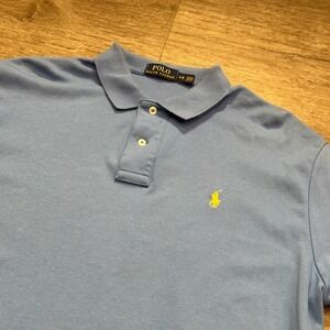 Polo‎ Ralph Lauren Polo Shirt Mens Large Blue Yellow Pony Short Sleeve Knit